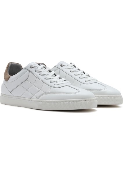 Erkek Beyaz Bağcıklı Deri Sneaker 25SFD674818