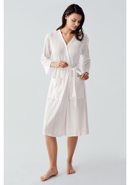 Uzun Kollu Ajurlu Esnek Pamuklu Sabahlık 17508