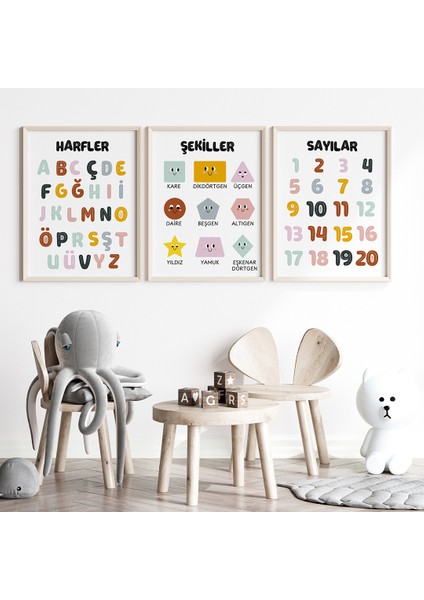 6'lı Eğitici Tablo Seti, Eğitici Posterler, Bebek ve Çocuk Odası Tablosu