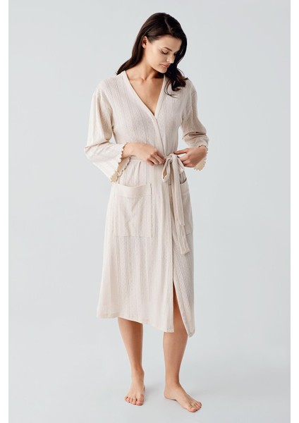 Uzun Kollu Ajurlu Esnek Pamuklu Sabahlık 17508