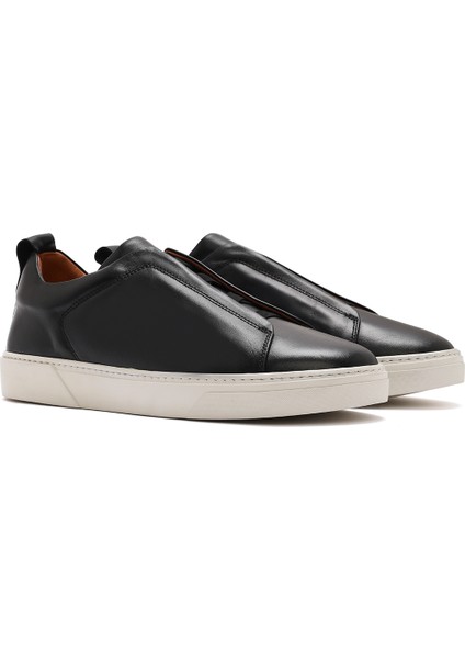 Erkek Siyah Lastikli Deri Sneaker 25SFD631618
