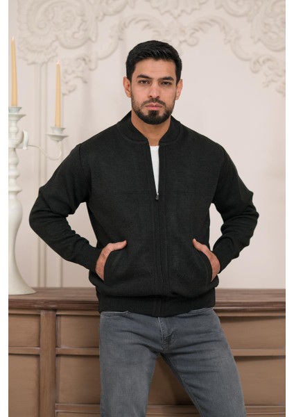 Pilot Yaka Fermuar Kapamalı Klasik Kesim Astarlı Çelik Örgü Hırka