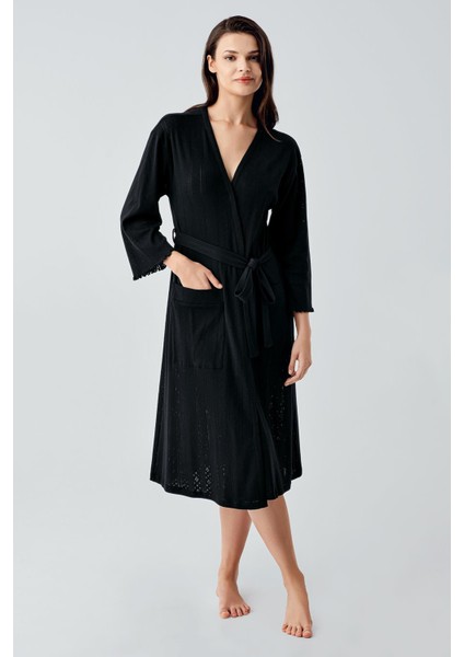 Uzun Kollu Ajurlu Esnek Pamuklu Sabahlık 17508