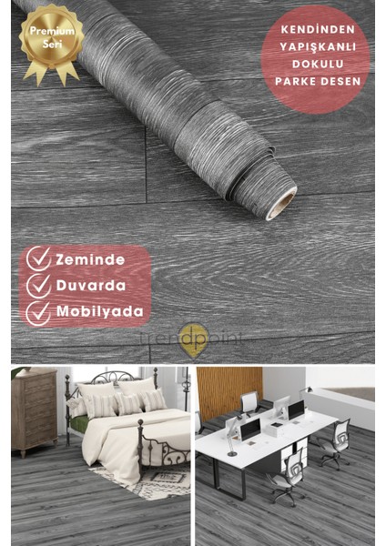 Kendinden Yapışkanlı 60 cm×300 cm Parke Görünümlü Premium Zemin Duvar Kağıdı Dolap Kaplama