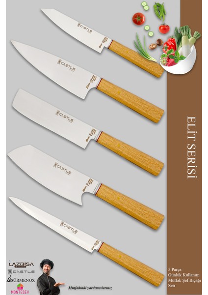 Elite Serisi Mutfak Bıçak Seti Et Ekmek Sebze Salata Fileto Şef Bıçağı 5 Li Set ( MFT-8654)