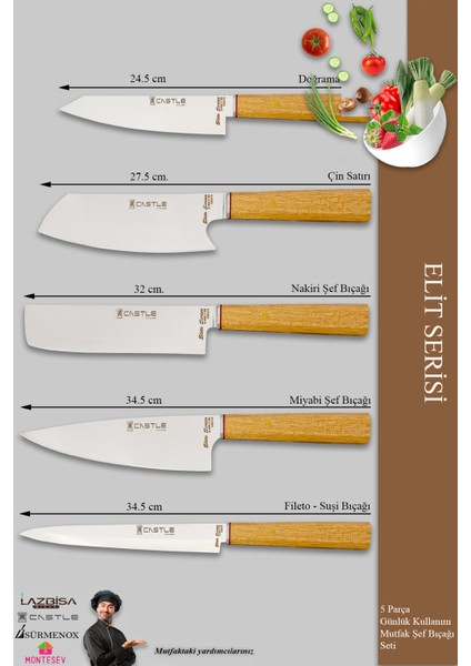 Elite Serisi Mutfak Bıçak Seti Et Ekmek Sebze Salata Fileto Şef Bıçağı 5 Li Set ( MFT-8654)