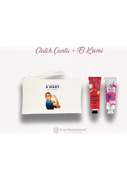 Kadınlar Gününe Özel Clutch Çanta ve El Kremi Set