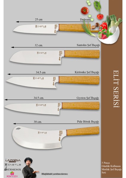 Elit Serisi Mutfak Bıçak Seti Et Ekmek Sebze Salata Pizza Doğrama Şef Bıçağı 5 Li Set ( MFT-4572 ) fiyatları
