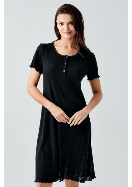 Ajurlu Düğmeli Kısa Kollu Kısa Esnek Pamuklu Gecelik 17109 fiyatları