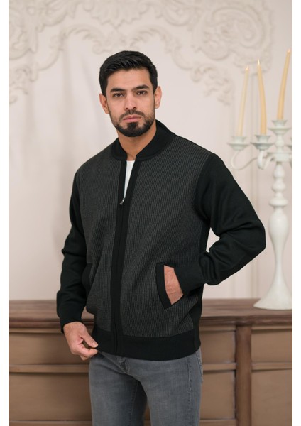 Pilot Yaka Fermuar Kapamalı Klasik Kesim Astarlı Desenli Çelik Örgü Hırka modelleri