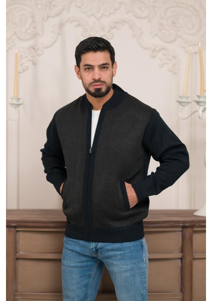 Pilot Yaka Fermuar Kapamalı Klasik Kesim Astarlı Desenli Çelik Örgü Hırka modelleri