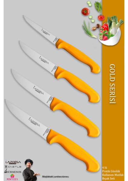 Lizbisa Gold Serisi Mutfak Bıçak Seti Et Ekmek Sebze Meyve Bıçağı 4 Lü Set Günlük Kullanım ( Mtf-004)