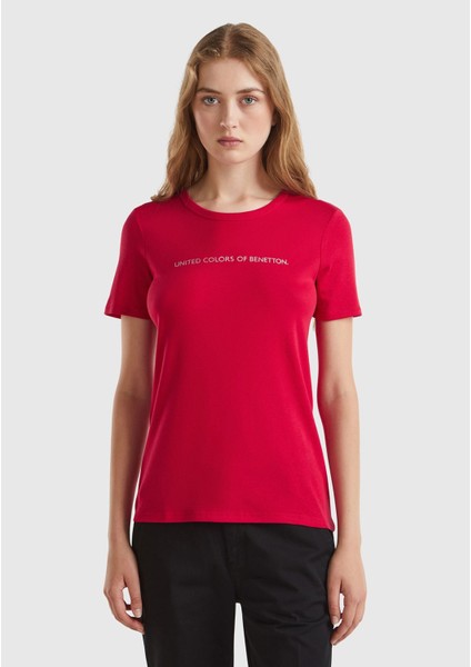 %100 Koton Benetton Yazılı Basic T-Shirt
