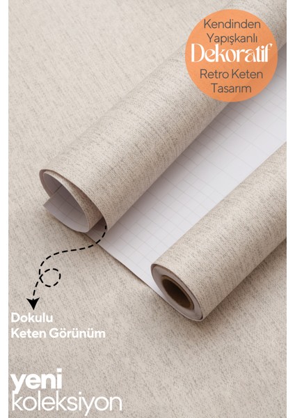 60 cm ×300 cm Kendinden Yapışkanlı Dokulu Keten Görünümlü Duvar Kağıdı Mutfak Dolap Kaplama