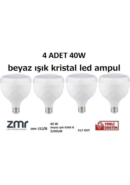 40W Kristal Ca mlı T-Bulb LED Ampul E27 Beyaz Işık ZMR-112/B 6500K