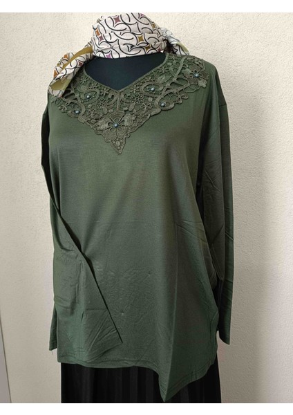 Kadın Giyim Yeşil Renk Güpürlü Uzun Kollu Anne Penyesi fiyatları