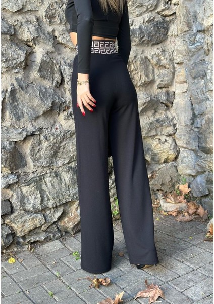 Kadın Belde Kruvaze ve Ribana Detay Ispanyol Paça Ithal Krep Pantolon modelleri