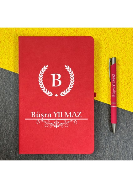 Kişiye Özel Isimli Kırmızı Ajanda Not Defteri ve Kalem Seti 2413W1001