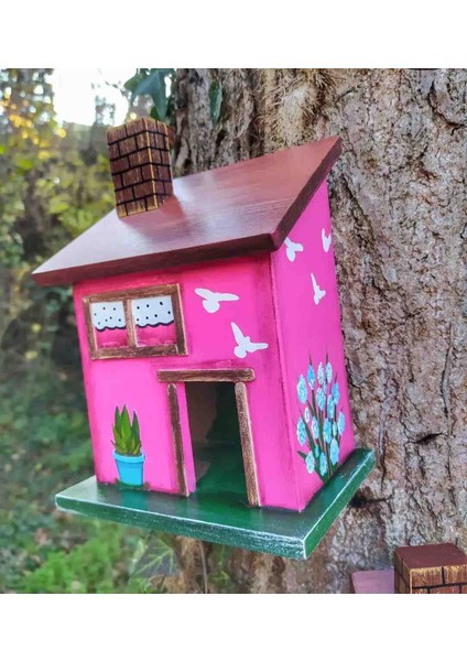 El Yapımı Bahçe Balkon Duvar Dekoru İçin Ahşap Ev,24×14×10 cm ,Tasarım Ürün, Elemeği Hediyelik