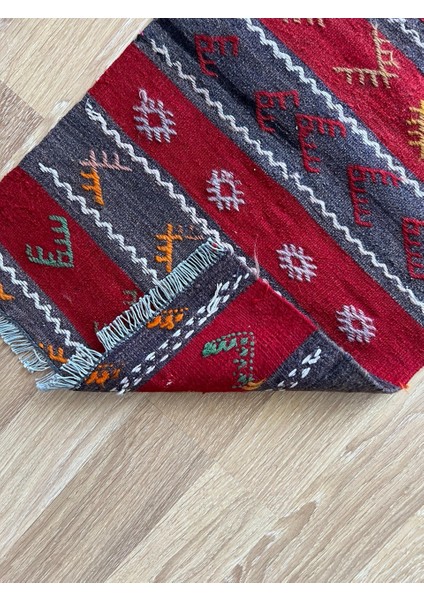 45X145 cm Siyah Kırmızı Çizgili Kilim, Bohem Stil Vintage Türk Kilimi, Şık Dekoratif Kilim, Antika Ev Hediyesi fırsatları