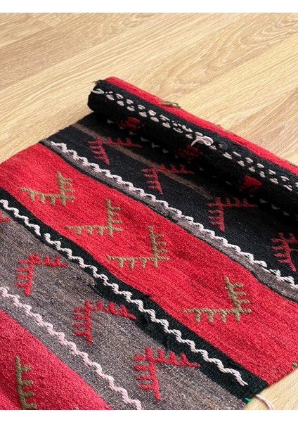 45X145 cm Siyah Kırmızı Çizgili Kilim, Bohem Stil Vintage Türk Kilimi, Şık Dekoratif Kilim, Antika Ev Hediyesi indirimleri
