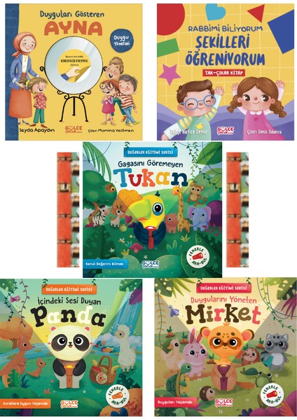 Fenerle Ara Bul / Tukan Mirket Panda / Rabbimi Biliyorum / Şekilleri Öğreniyorum / Duyguları Gösteren Ayna (5 Karton Kitaplar)