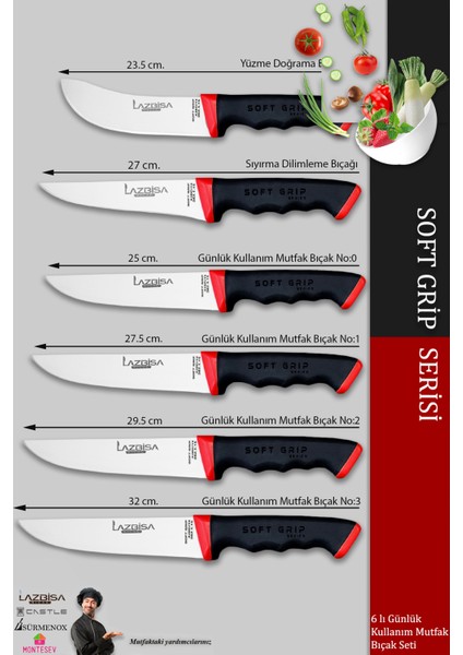 Soft Grip Mutfak Bıçak Seti Et Ekmek Sebze Bıçağı 6 Lı Set Günlük Kullanım ( Mtf-060 )