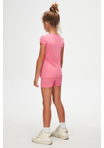 Şeker pembe Basic Kız Çocuk Sıfır Yaka Karpuz Kol Tişört fırsatları