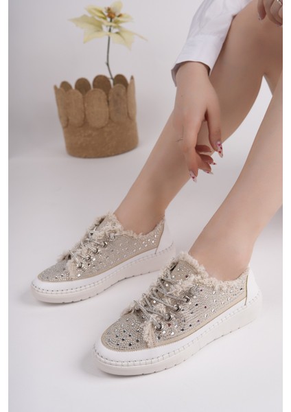 Vienna Bağcıklı Taşlı Kadın Günlük Denim Sneaker Spor Ayakkabı