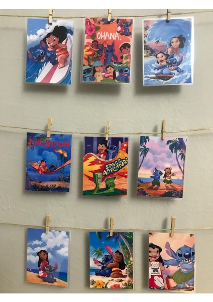 Lilo ve Stitch Temalı Fotoğraf Kağıdına Pvc Kaplama 9 Adet 6x8 cm Fotokart Kartpostal modelleri