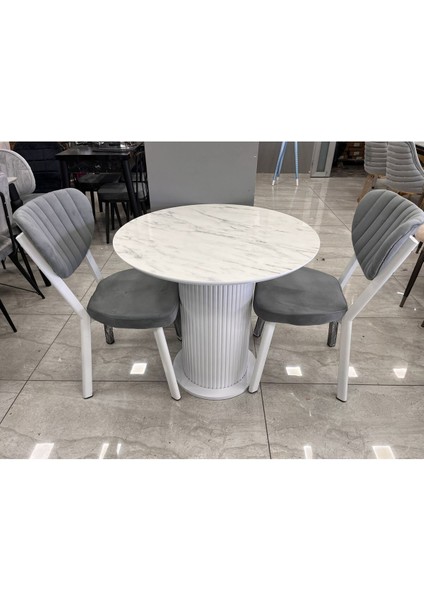 Bohem Mutfak Salon Masa Takımı Beyaz Ayak Marmo Mdf 80 cm Sabit fırsatları