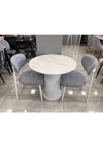 Bohem Mutfak Salon Masa Takımı Beyaz Ayak Marmo Mdf 80 cm Sabit indirimleri
