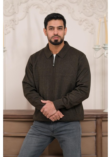 Polo Yaka Fermuar Kapamalı Klasik Kesim Astarlı Çelik Örgü Hırka fiyatları