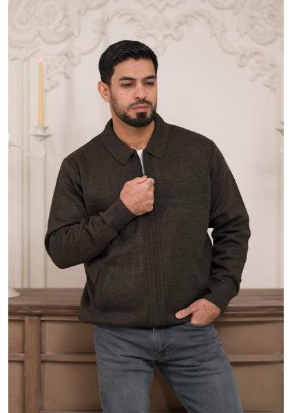 Polo Yaka Fermuar Kapamalı Klasik Kesim Astarlı Çelik Örgü Hırka modelleri