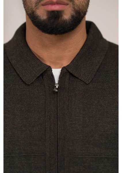 Polo Yaka Fermuar Kapamalı Klasik Kesim Astarlı Çelik Örgü Hırka indirimleri