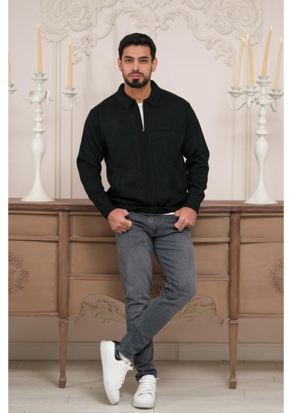 Polo Yaka Fermuar Kapamalı Klasik Kesim Astarlı Çelik Örgü Hırka fiyatları