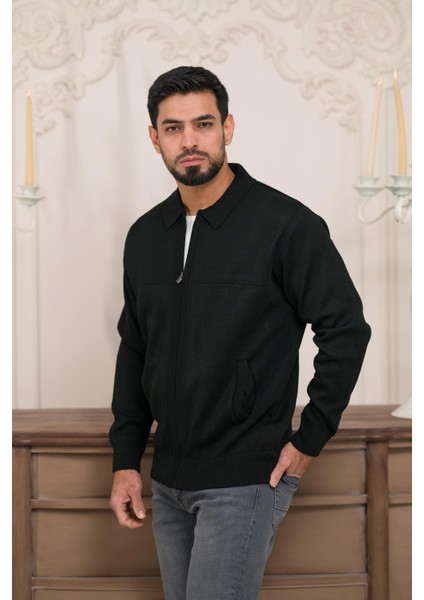 Polo Yaka Fermuar Kapamalı Klasik Kesim Astarlı Çelik Örgü Hırka modelleri