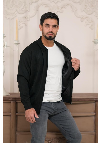 Polo Yaka Fermuar Kapamalı Klasik Kesim Astarlı Çelik Örgü Hırka fırsatları