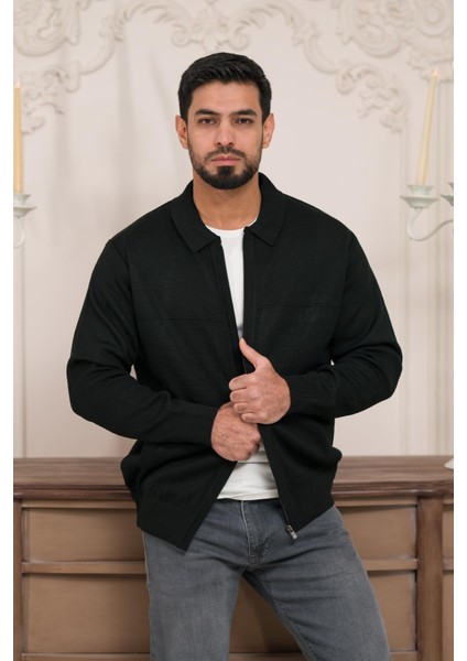 Polo Yaka Fermuar Kapamalı Klasik Kesim Astarlı Çelik Örgü Hırka indirimleri