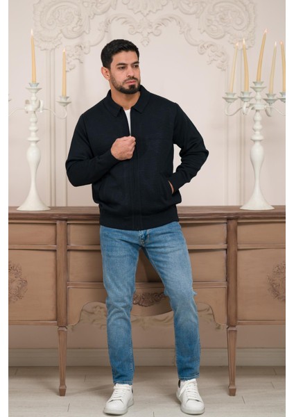 Polo Yaka Fermuar Kapamalı Klasik Kesim Astarlı Çelik Örgü Hırka fiyatları