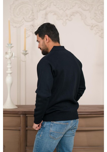Polo Yaka Fermuar Kapamalı Klasik Kesim Astarlı Çelik Örgü Hırka fırsatları