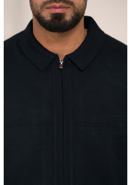 Polo Yaka Fermuar Kapamalı Klasik Kesim Astarlı Çelik Örgü Hırka indirimleri