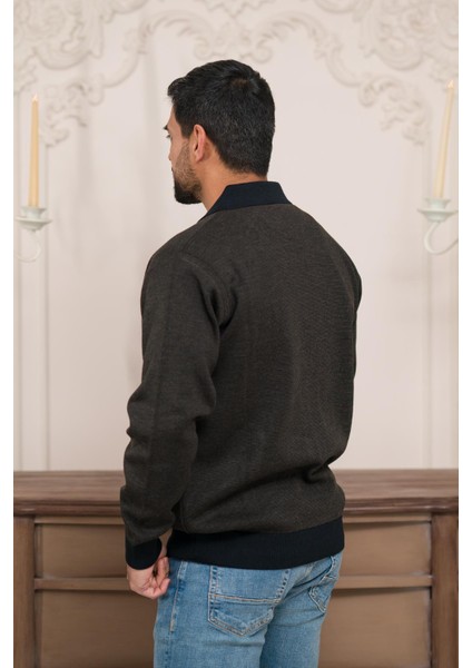 Polo Yaka Fermuar Kapamalı Klasik Kesim Astarlı Desenli Çelik Örgü Hırka fırsatları