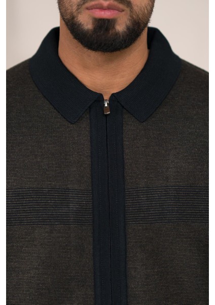 Polo Yaka Fermuar Kapamalı Klasik Kesim Astarlı Desenli Çelik Örgü Hırka indirimleri