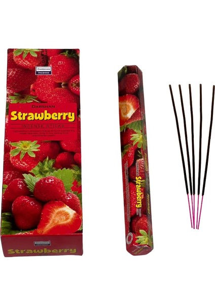 Darshan Strawberry (Çilek) Kokulu Altıgen 20 Adet Çubuk Tütsü
