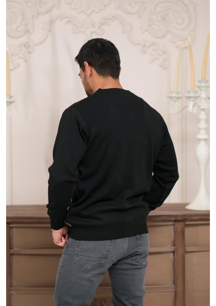 Regular Fit V Yaka Ön Cepli Desenli Triko Hırka
