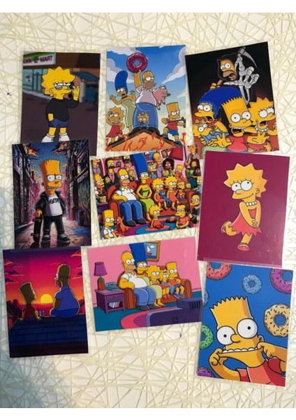 Simpsonlar Temalı Fotoğraf Kağıdına Pvc Kaplama 9 Adet 6x8 cm Fotokart Kartpostal