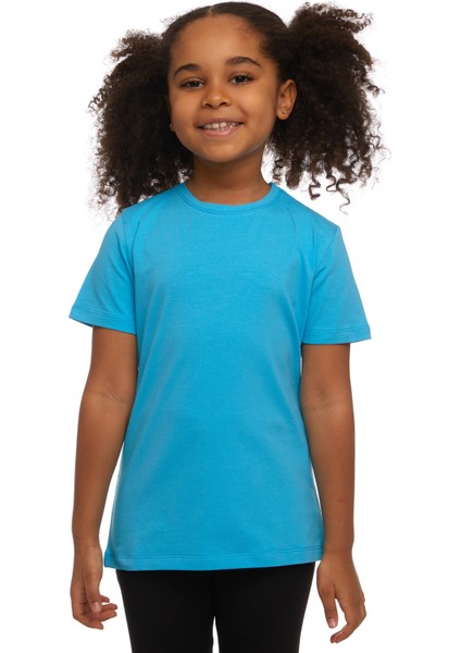 Okyanus Mavi Unısex Sıfır Yaka Kısa Kollu Tişört