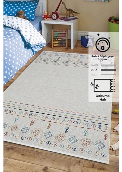 Happy Krem Renk Etnik Desen Halı Modern Antialerjik Halı Salon Mutfak Halısı 160*230 modelleri