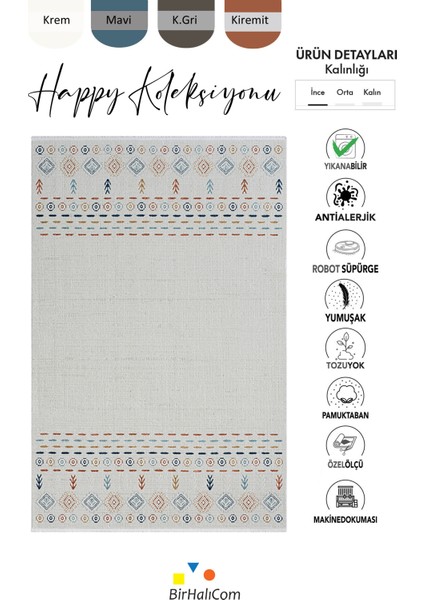 Happy Krem Renk Etnik Desen Halı Modern Antialerjik Halı Salon Mutfak Halısı 160*230 fırsatları